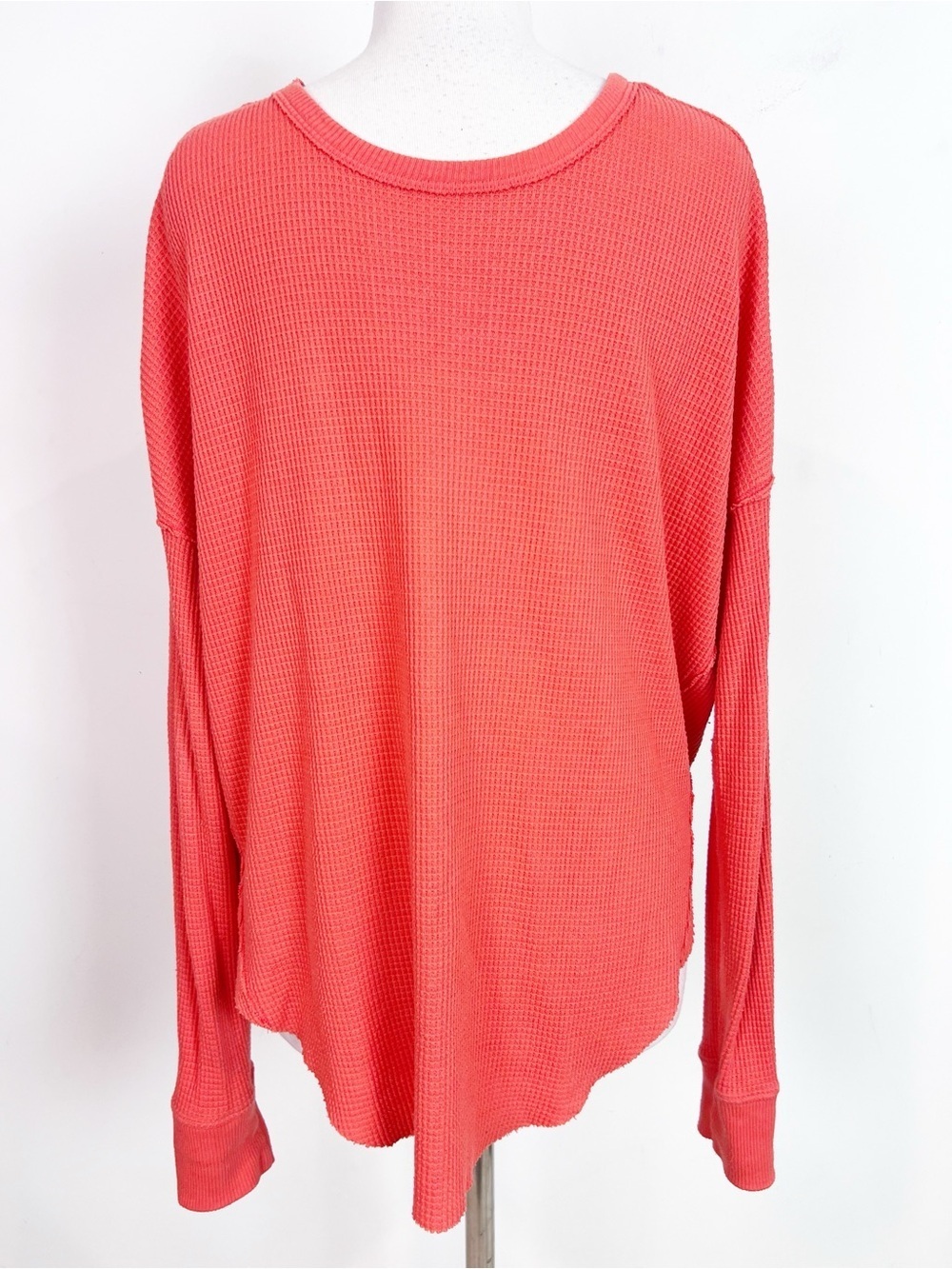 WE THE FREE ORANGE THERMAL WAFFLE KNIT LONG SLEEVE T-SHIRT WOMENS SZ SMALL
